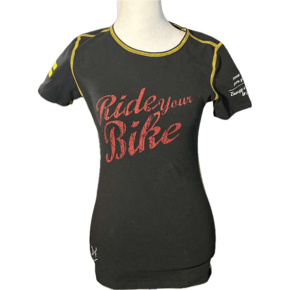 Baron Bleu Ride Your Bike Organic Cotton Graphic T-Shirt Black Yellow Size 1